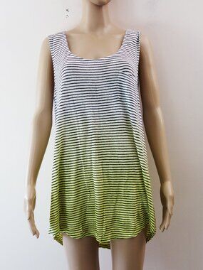 Market & Spruce 100% linen Relaxed fit Stripes Grey to Green Gradiant dress (M)